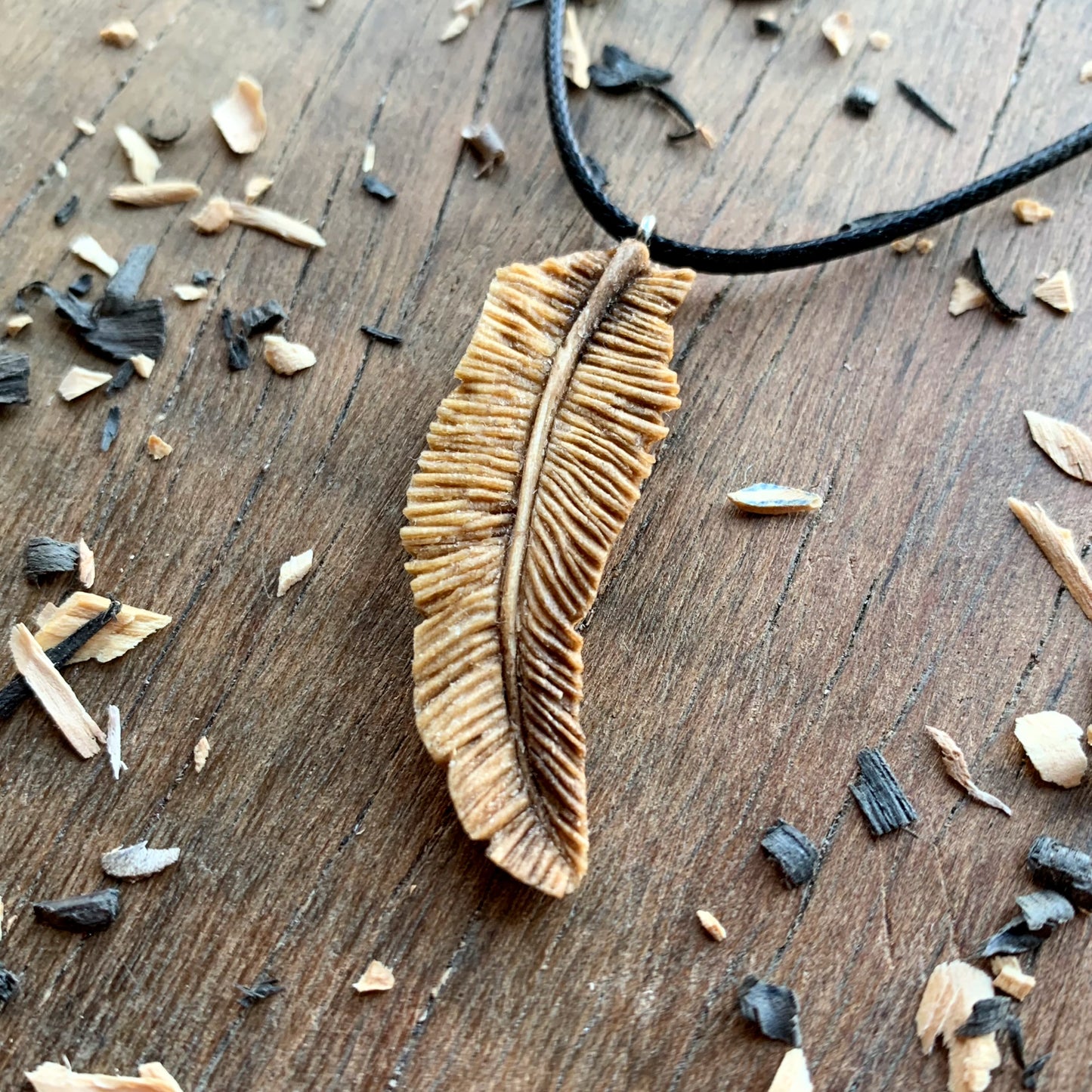 Feather Walnut Wood Pendant Style 2