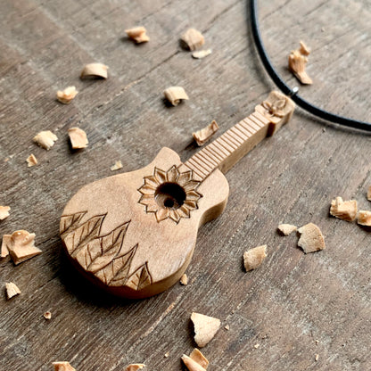 Acoustic Guitar Of Flower And Leaves Design Pendant