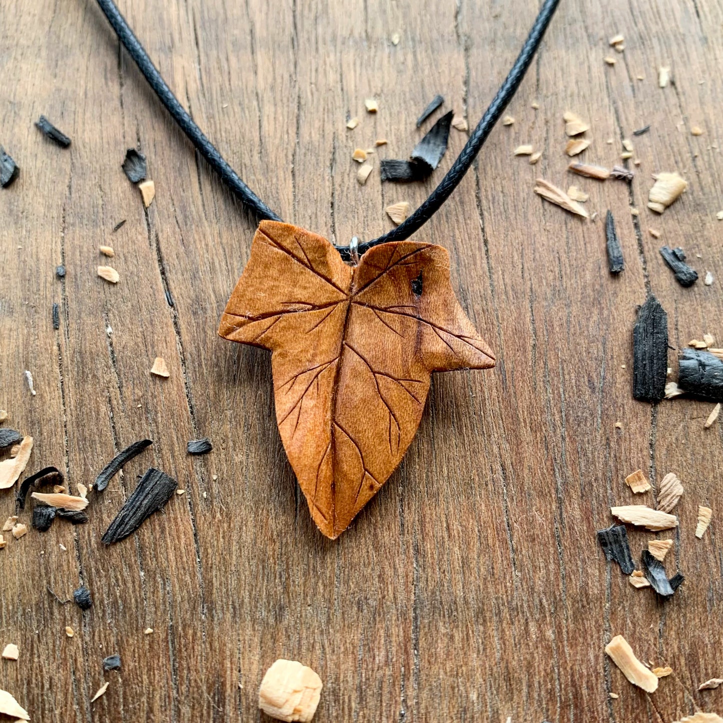 Ivy Leaf Cherry and Oak Wood Pendant