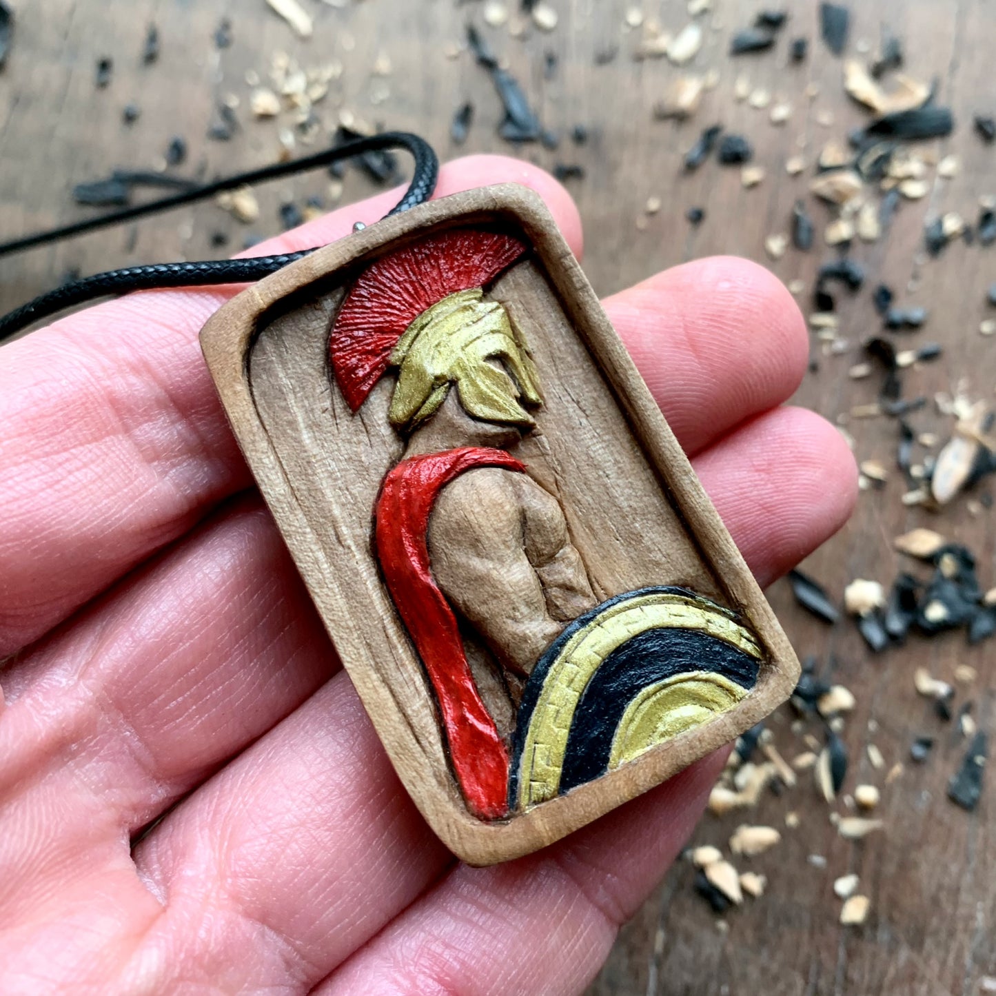 Unique Spartan Warrior Walnut Wood Pendant