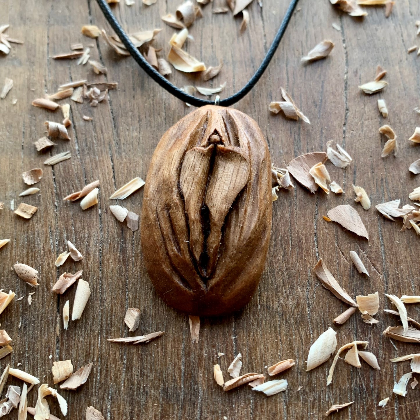 Vulva American Walnut Wood Pendant