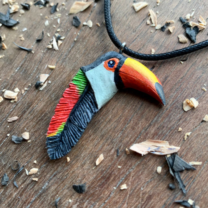 Handcarved Toucan Walnut Wood Pendant