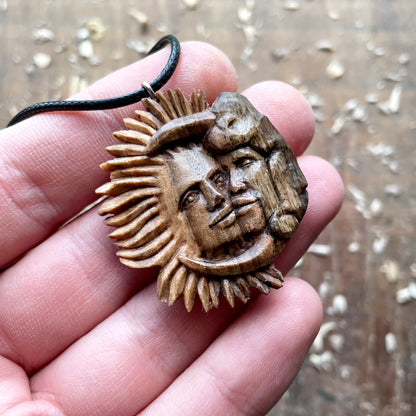 Sun And Moon Walnut Wood Pendant