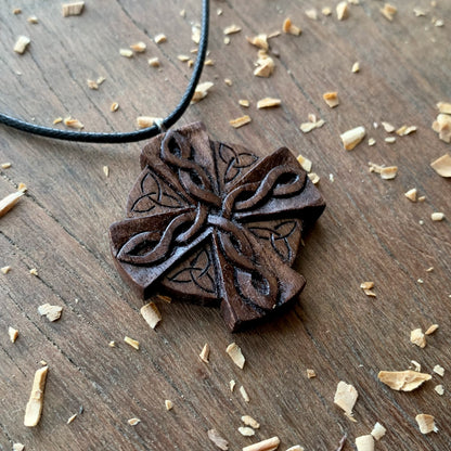 Celtic Cross Triquetra Walnut Wood Pendant