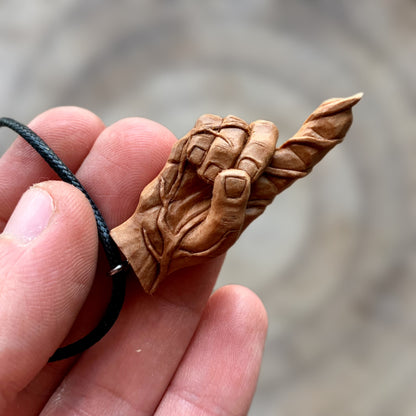 Hand With Branches Pear Wood Pendant