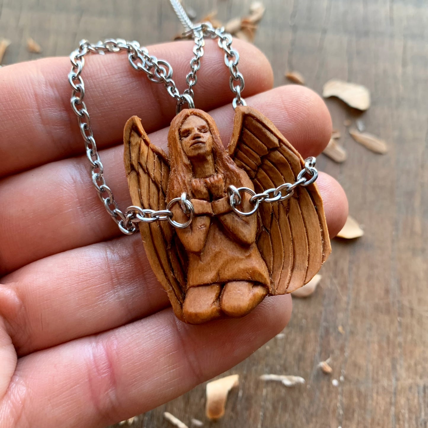 Angel In Chains Cherry Wood Pendant