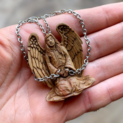 Angel In Chains Walnut Wood Pendant