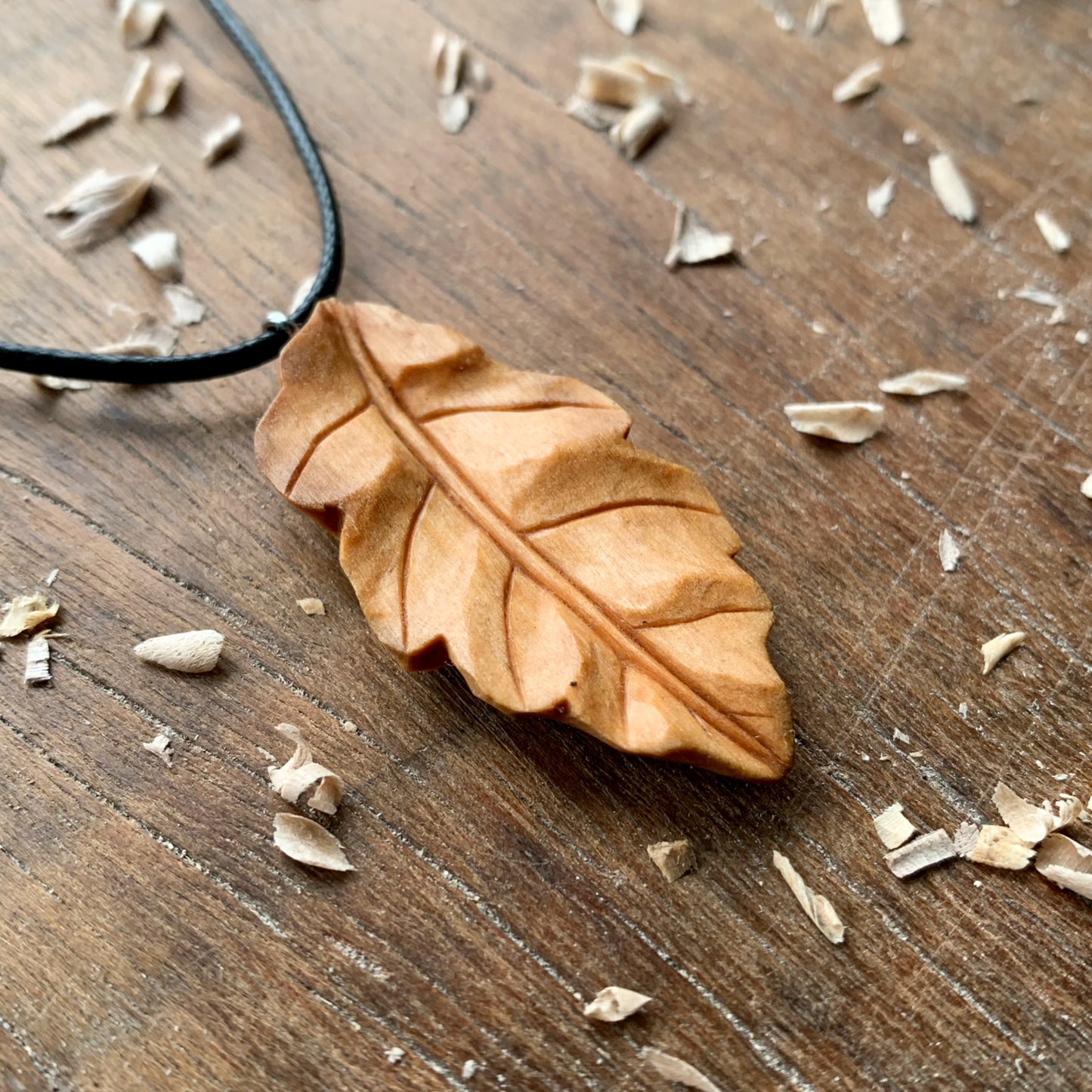 Oak Leaf Olive Wood Pendant