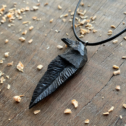 Raven Head-Feather Pendant