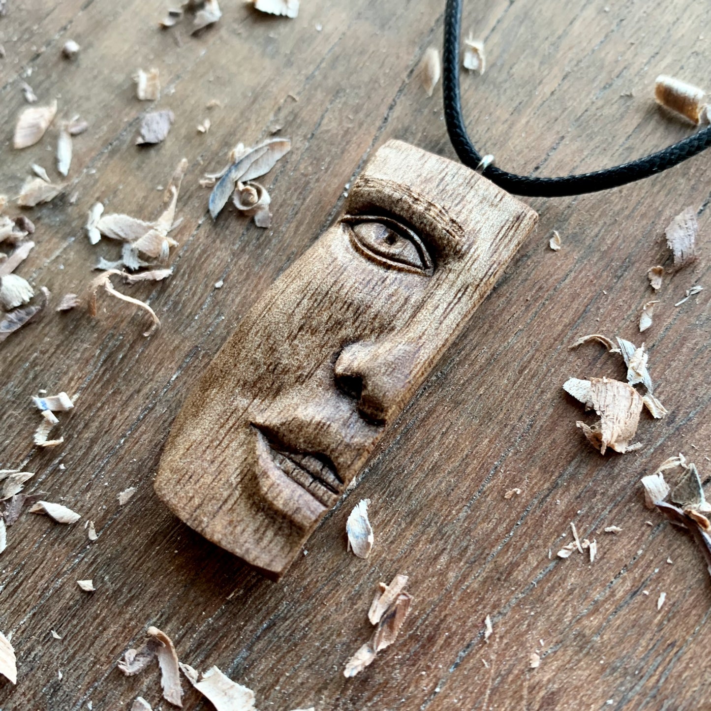 Half Face Walnut Wood Pendant