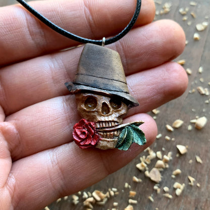 Skull With Rose Pendant