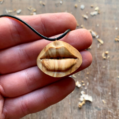 Sensual Lips Olive Wood Pendant