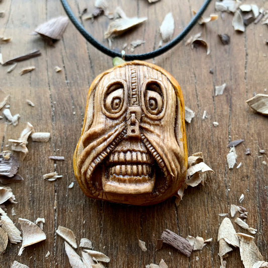 Skull Ghost Carved Pumpkin Wood Pendant