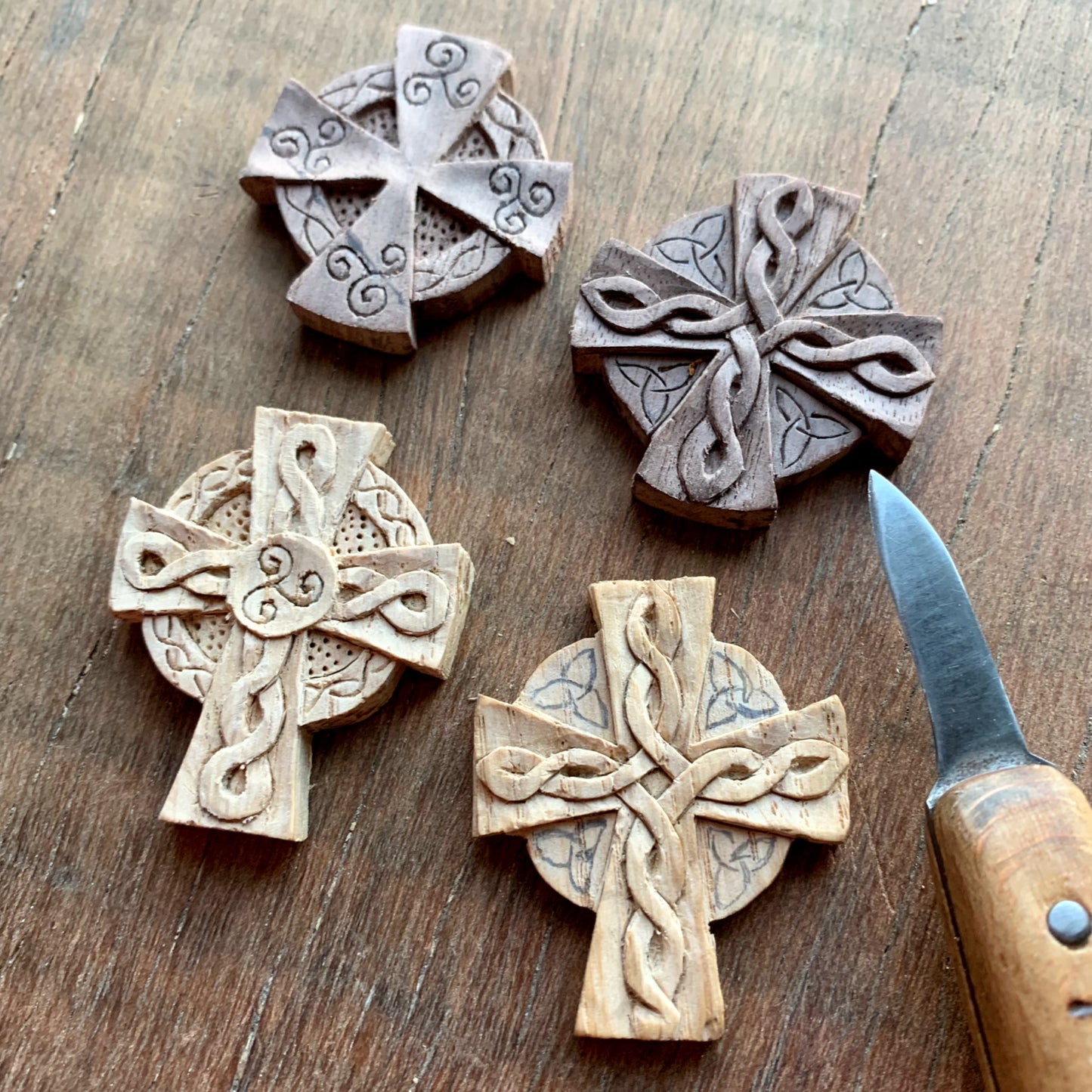 Celtic Cross Triskelion Oak Wood Pendant