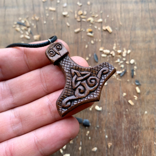 Mjolnir Triquetra Walnut Wood Pendant