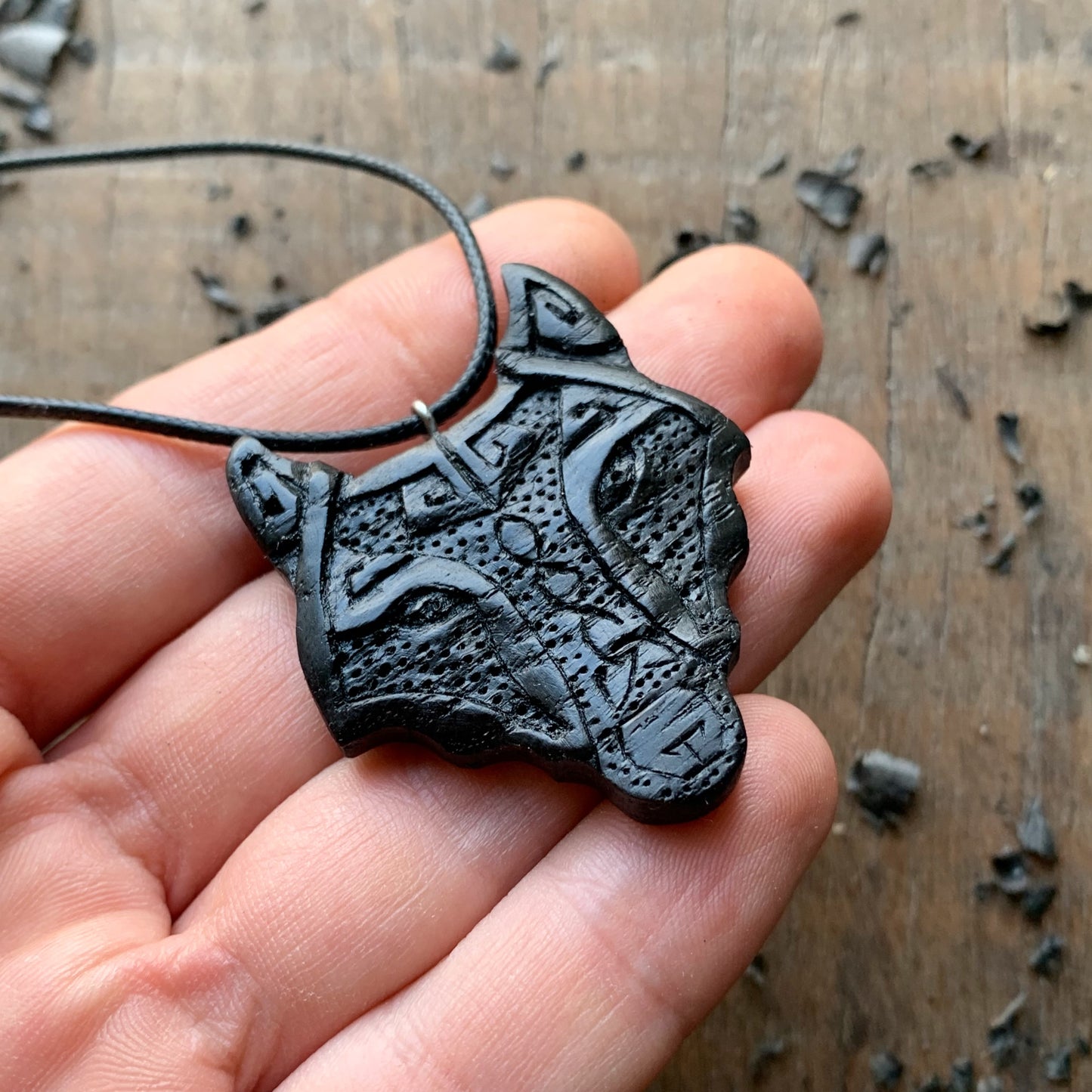 Viking Wolf Necklace, Norse Style Wolf Bog Oak Wood Pendant