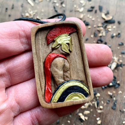 Unique Spartan Warrior Walnut Wood Pendant