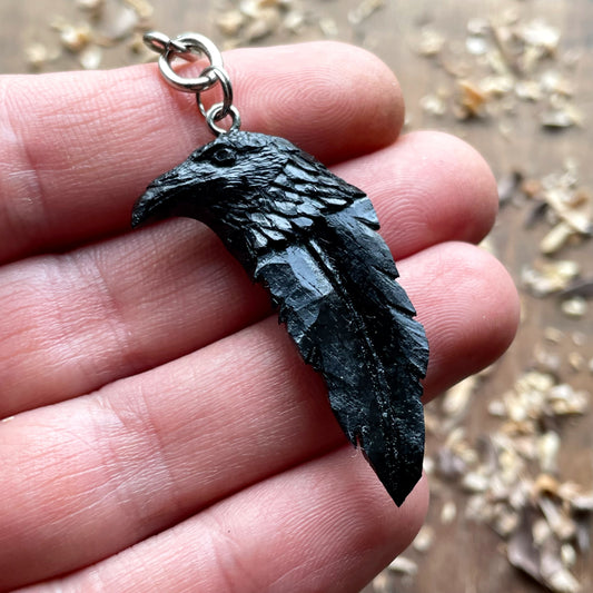 Raven’s Head-Feather Ebony Wood Keychain