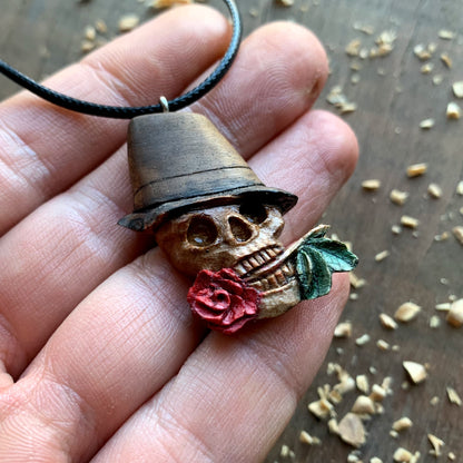 Skull With Rose Pendant