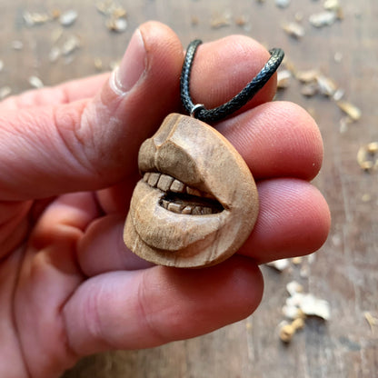 Biting Lips Walnut Wood Pendant