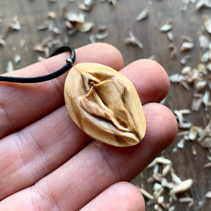 Vulva Olive Wood Pendant