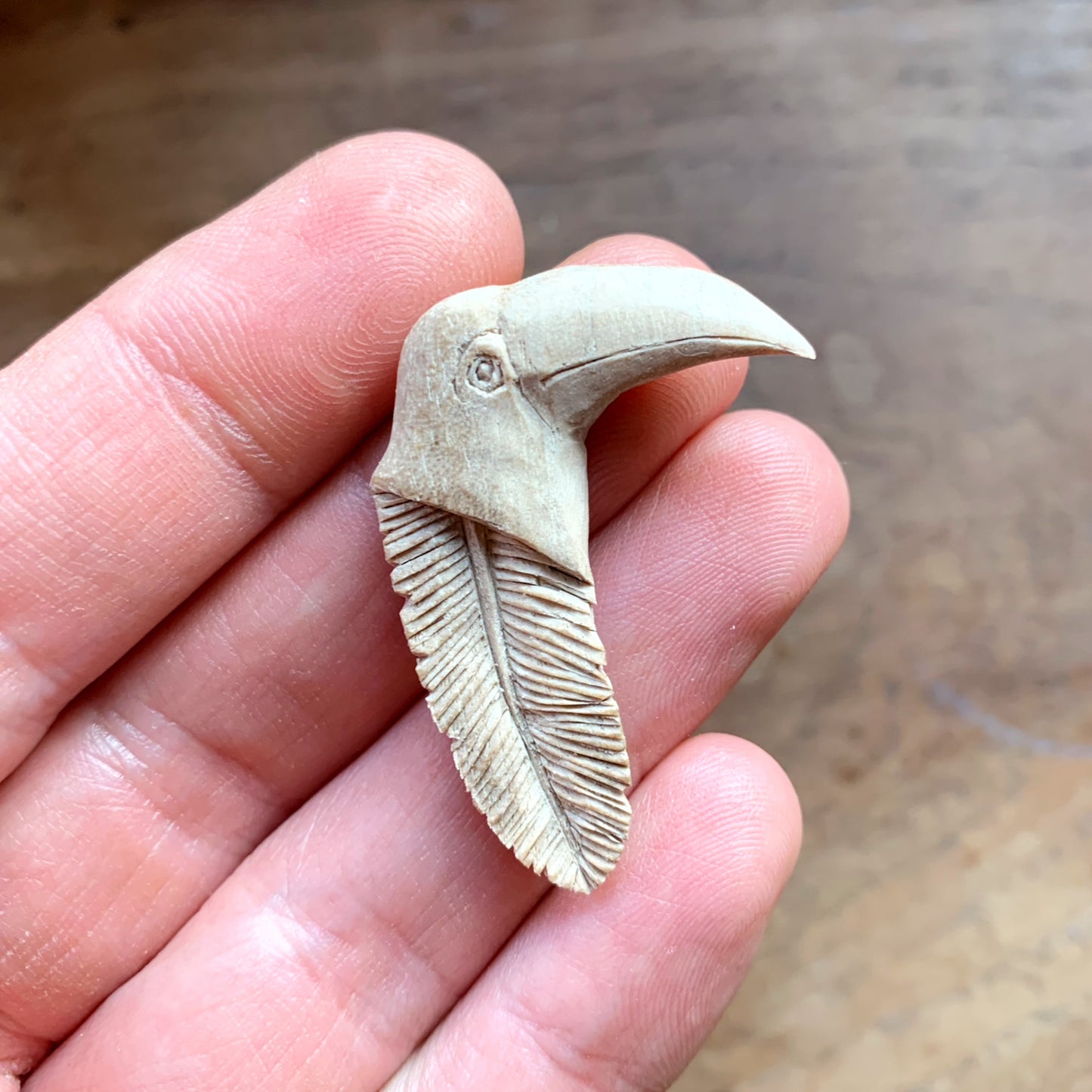 Handcarved Toucan Walnut Wood Pendant