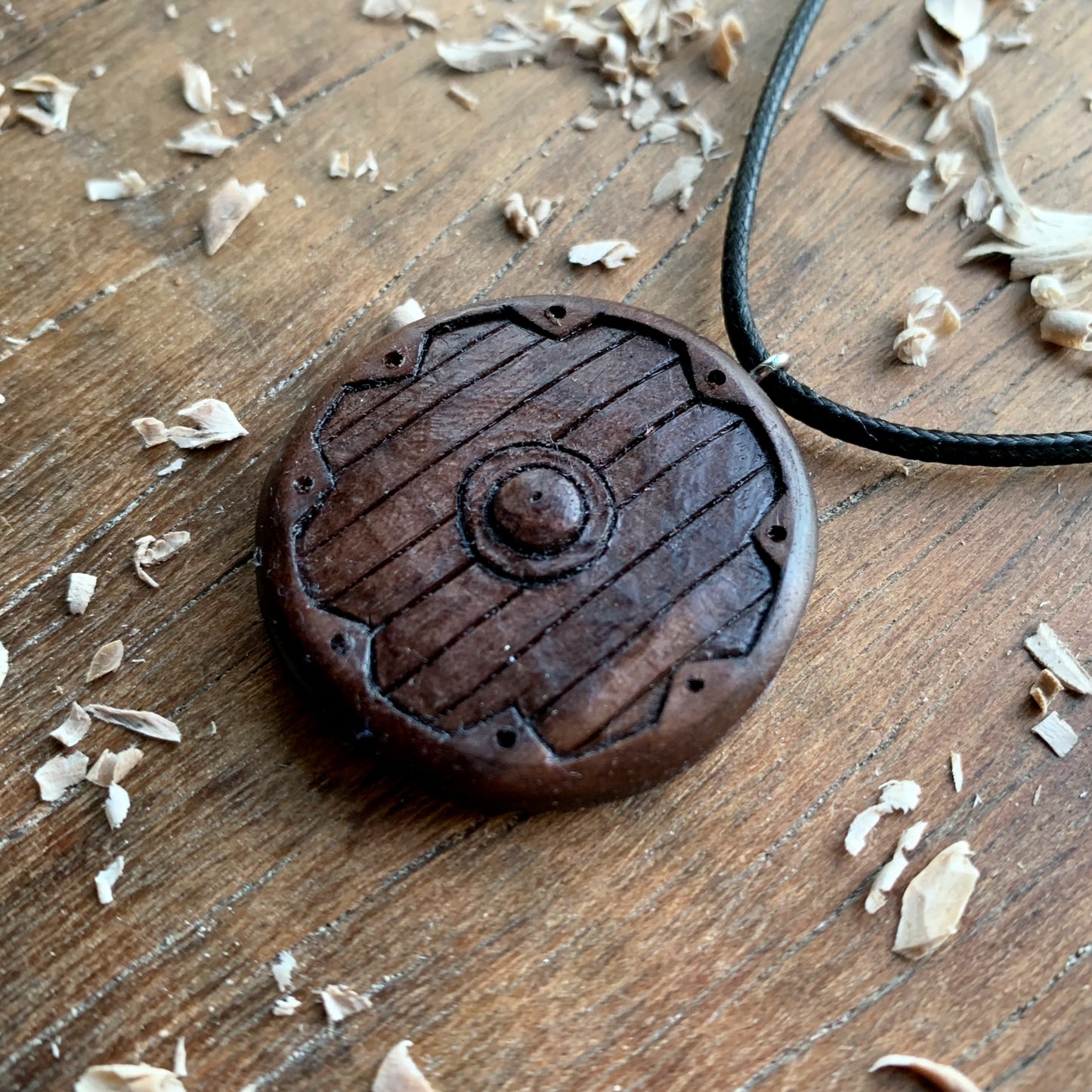 Viking Shield Walnut Wood Pendant