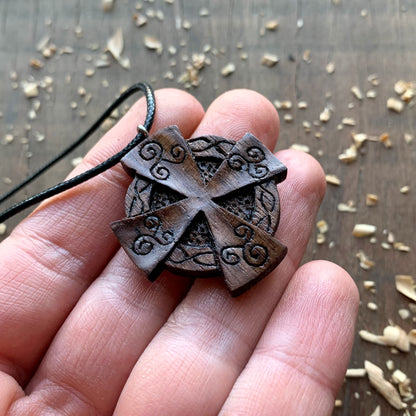 Celtic Cross Trskelion Walnut Wood Pendant