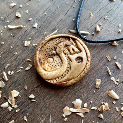 Yin Yang Dragon Olive Wood Pendant