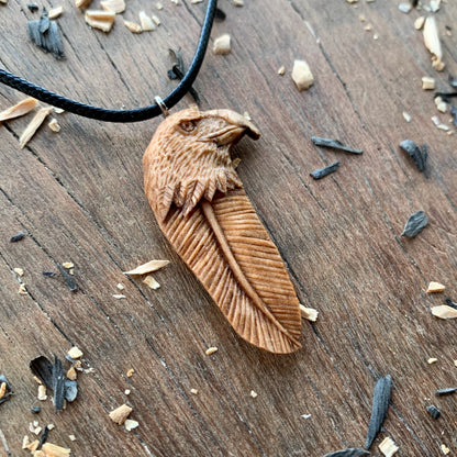 Eagle’s Head Feather Walnut Wood Pendant