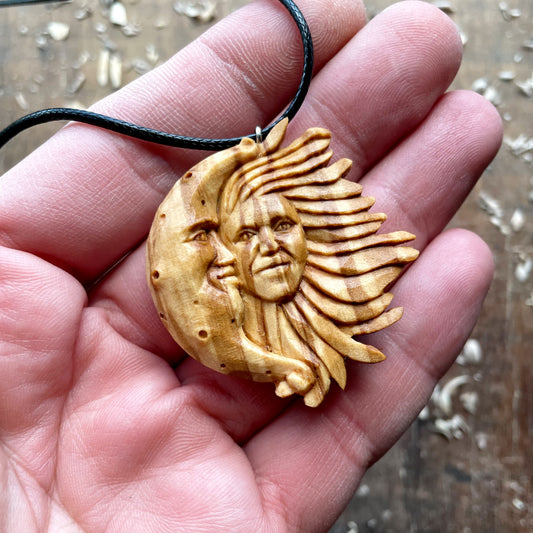 Sun And Moon Olive Wood Pendant