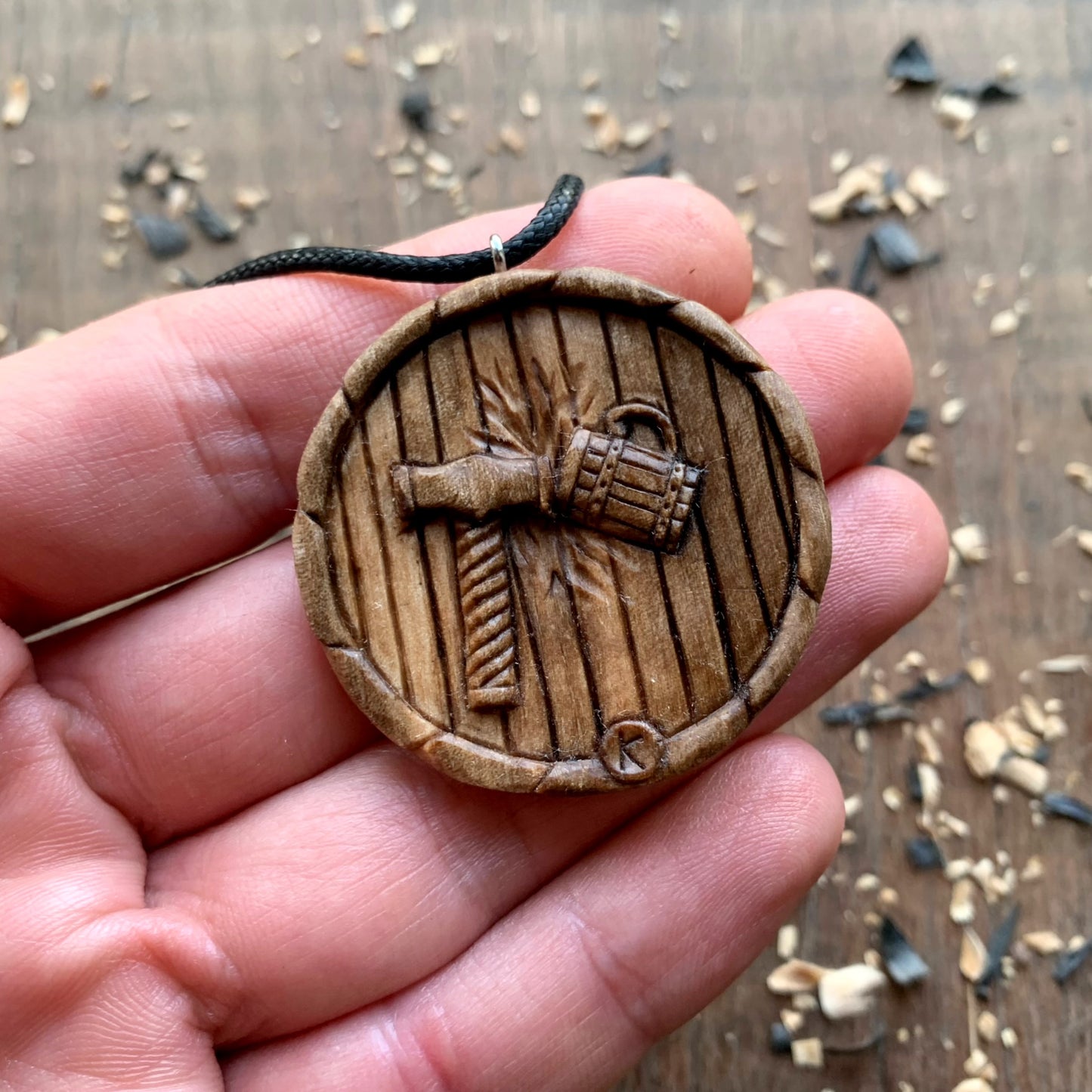 Viking Style Shield Walnut Wood Pendant