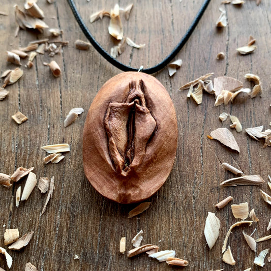 Vulva Apricot Wood Pendant