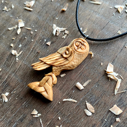 Celtic Style Barn Owl And Triquetra Pendant