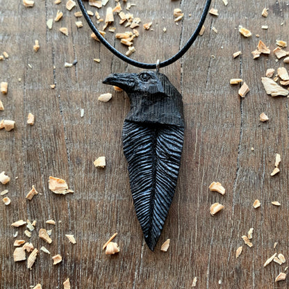 Raven Head-Feather Pendant