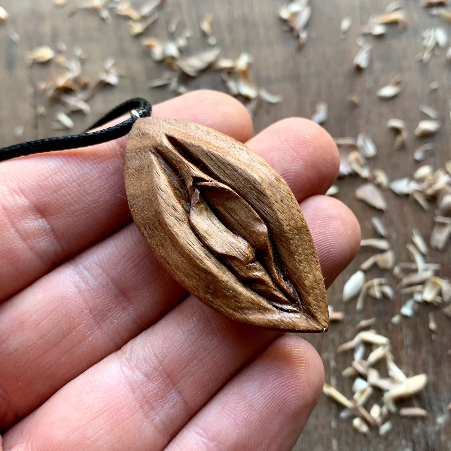 Vulva American Walnut Wood Pendant