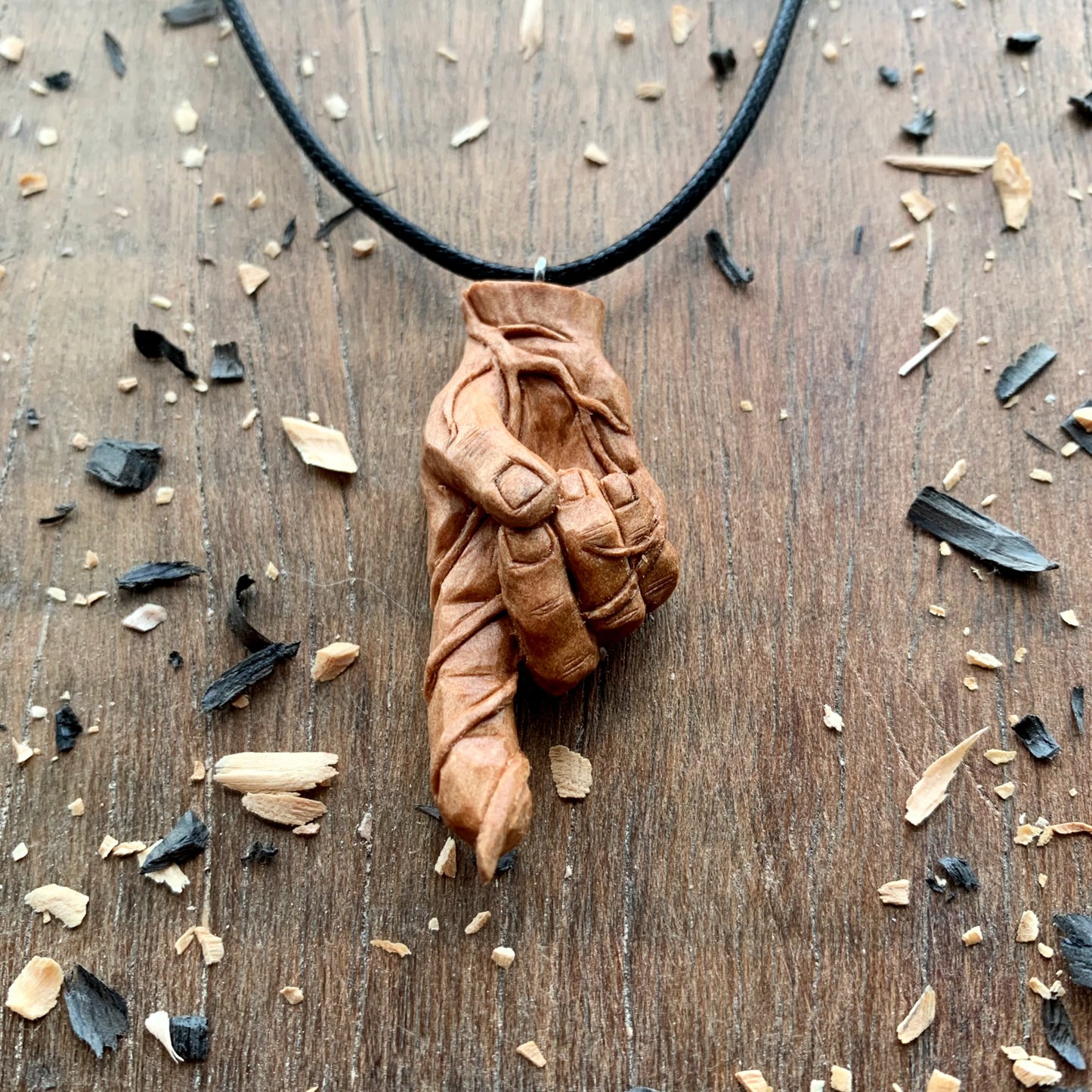 Hand With Branches Pear Wood Pendant