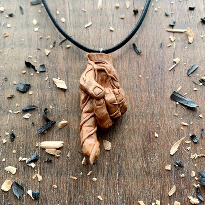 Hand With Branches Pear Wood Pendant