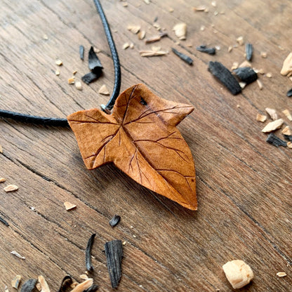 Ivy Leaf Cherry and Oak Wood Pendant