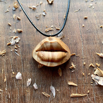 Sensual Lips Olive Wood Pendant