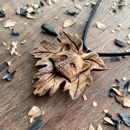 Raccon Head On Maple Leaf Pendant