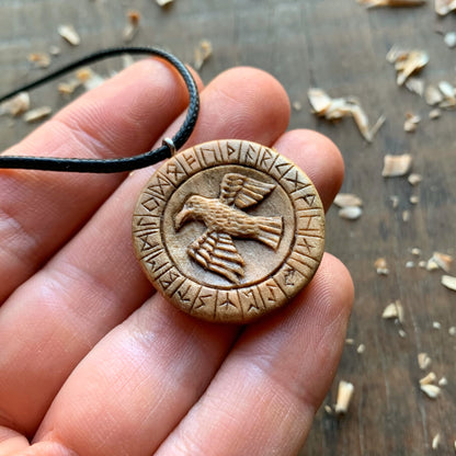 Runes And Raven Pendant