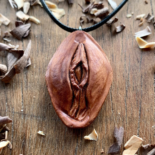 Vulva Apricot Wood Pendant