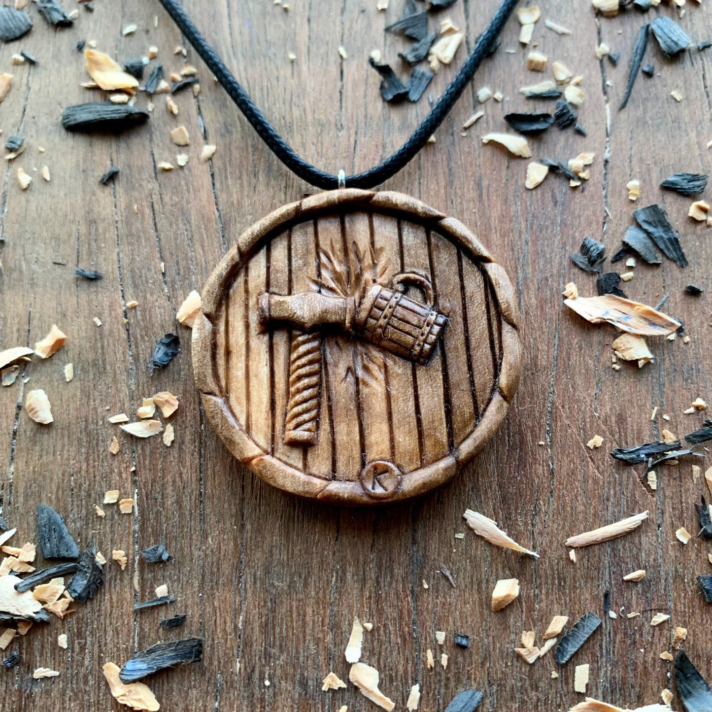 Viking Style Shield Walnut Wood Pendant