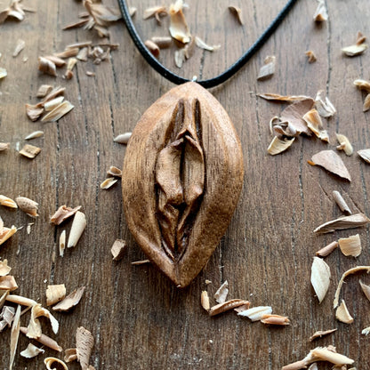 Vulva American Walnut Wood Pendant