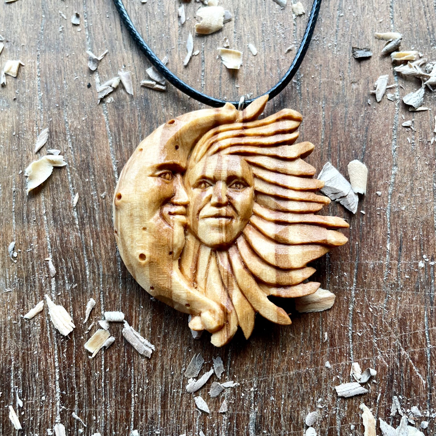 Sun And Moon Olive Wood Pendant