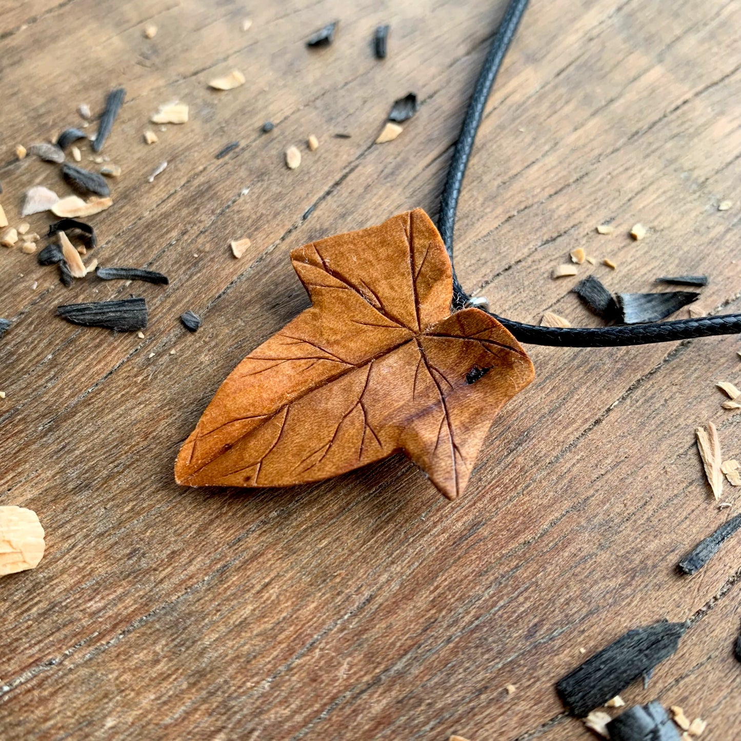 Ivy Leaf Cherry and Oak Wood Pendant