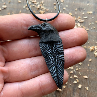 Raven Head-Feather Pendant