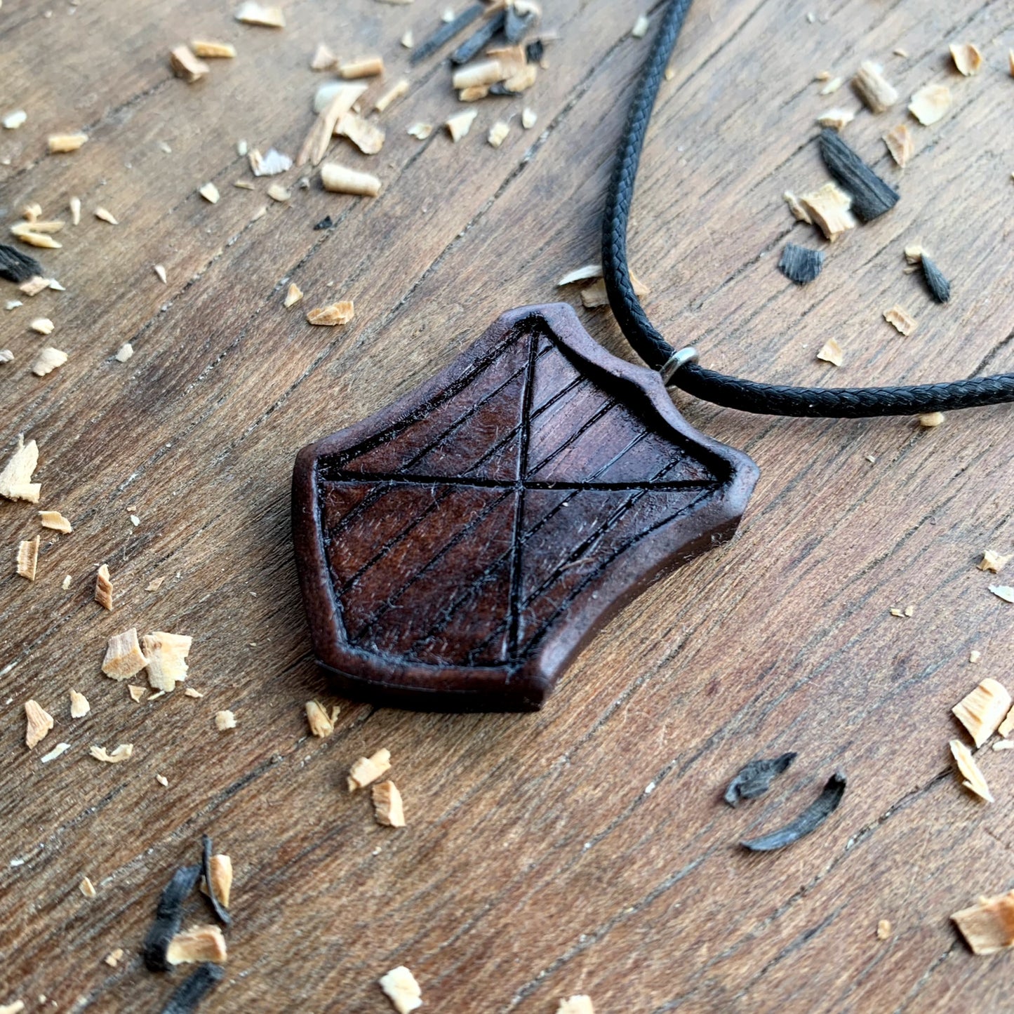 Medieval Shield Wood Pendant Style 2