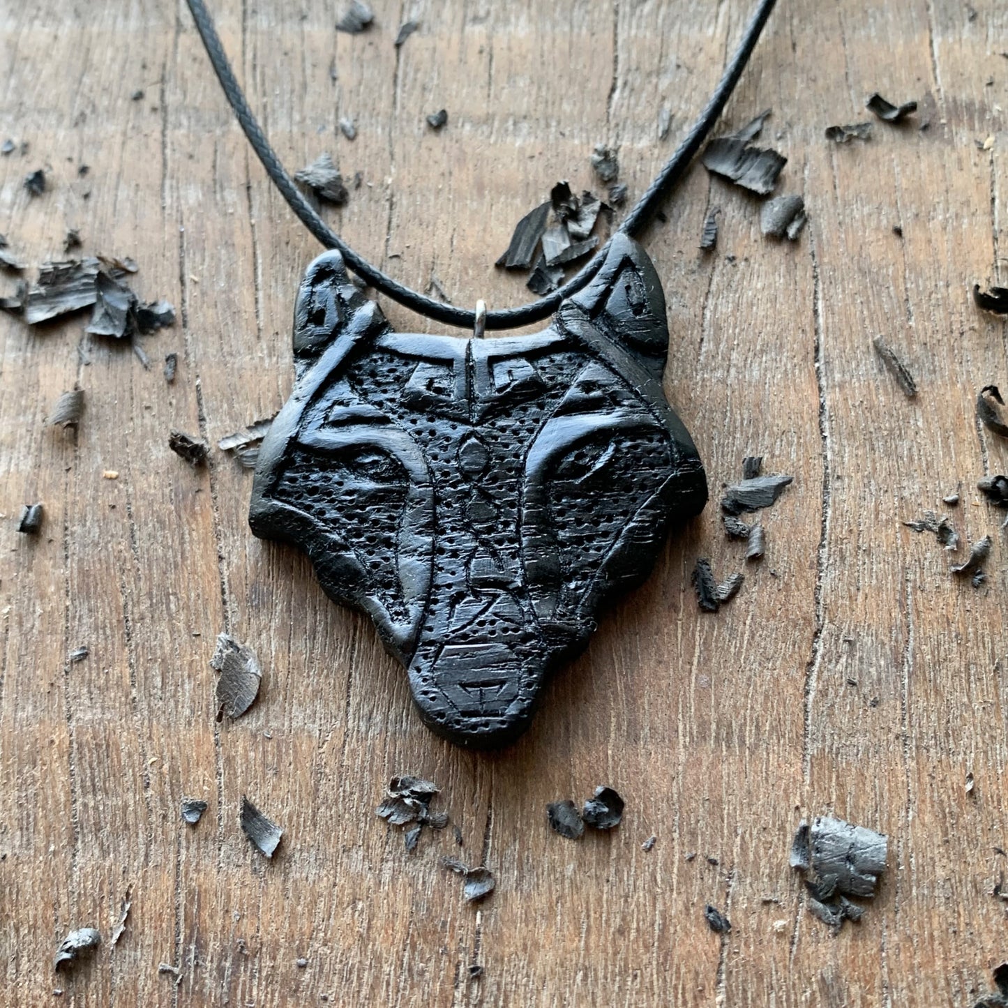 Viking Wolf Necklace, Norse Style Wolf Bog Oak Wood Pendant